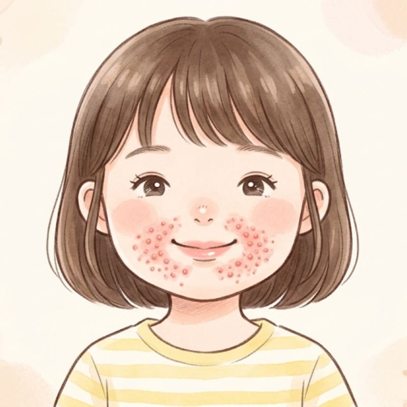 口囲皮膚炎の症状イラスト：口のまわりに赤い発疹が出るが、唇のキワは症状が出にくいことを示す図