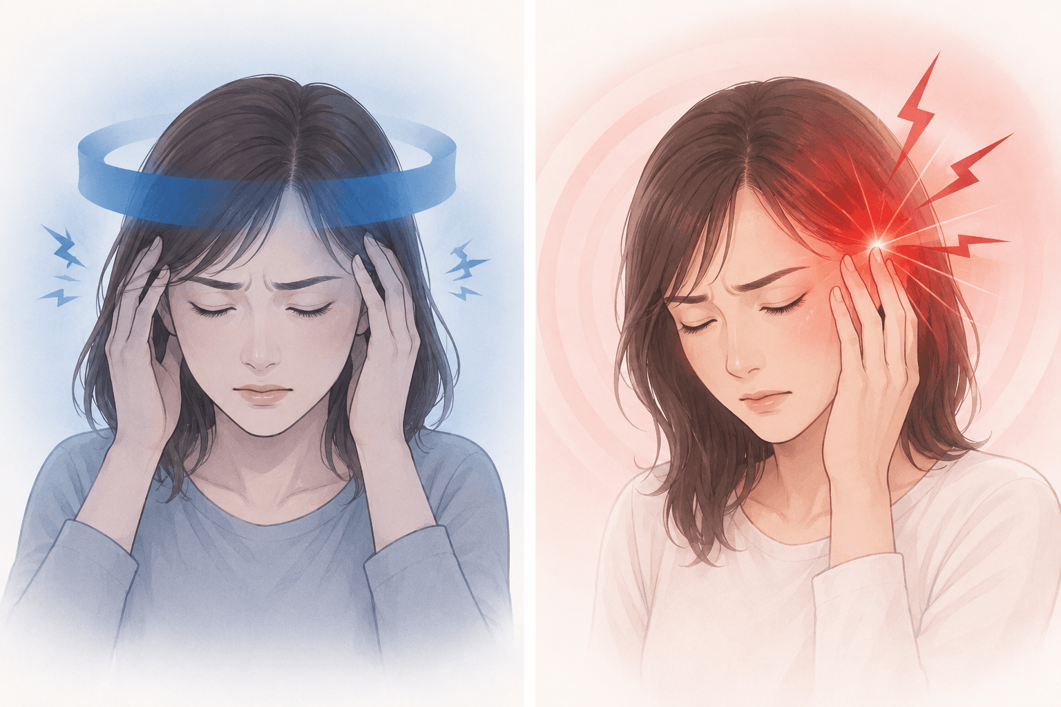 頭痛のタイプ別の痛み方の違いを示すイラスト